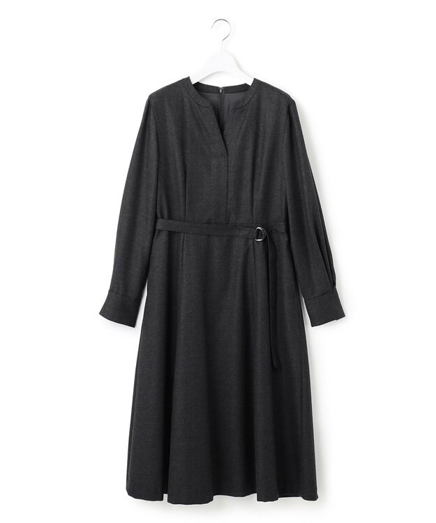 23区 L ウールジョーゼット フィットアンドフレア ワンピース グレー系