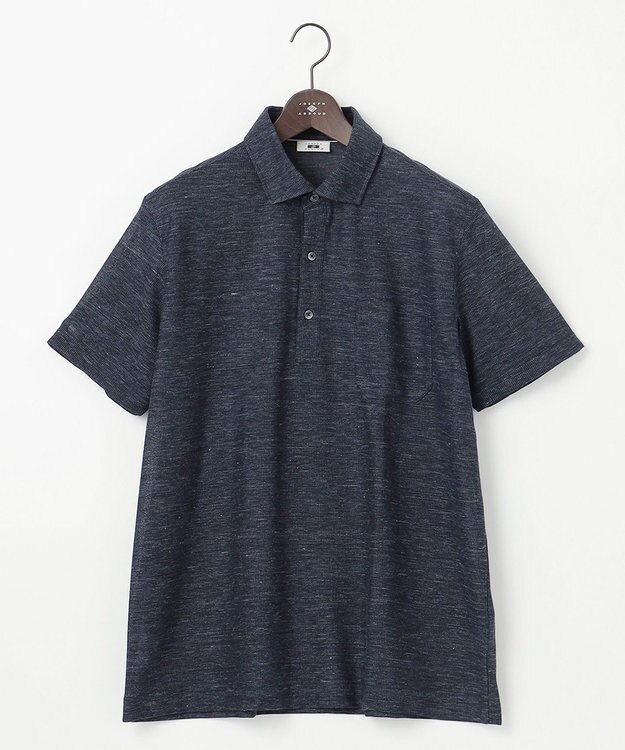JOSEPH ABBOUD 【キングサイズ・吸水速乾/軽量】リネンTOPピケ ポロシャツ ネイビー系