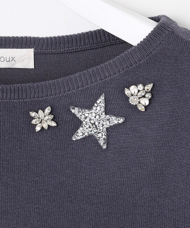 Feroux ブローチデザインニット プルオーバー ネイビー系