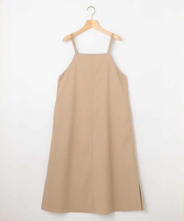 組曲 【洗える・シワになりにくい】リネン混オックスストレッチ キャミワンピース ベージュ系