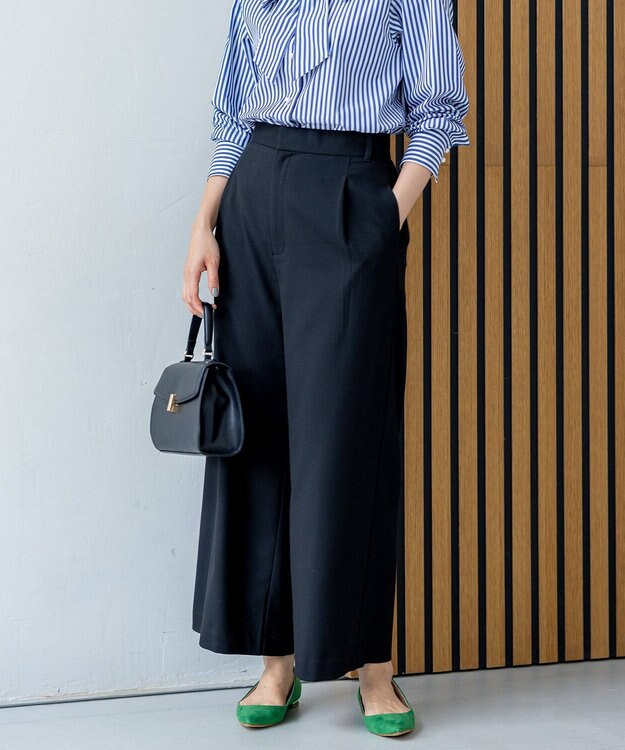 組曲 T/Rツイルストレッチ ワイドパンツ ブラック系