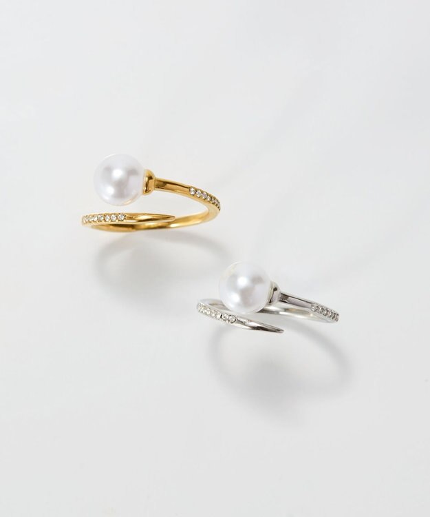 Phoebe 【金属アレルギー対応】ドローラップパールビジューリング　ゴールド ゴールド