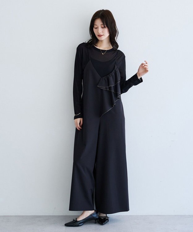 YECCA VECCA ラッフルキャミオールインワン Black