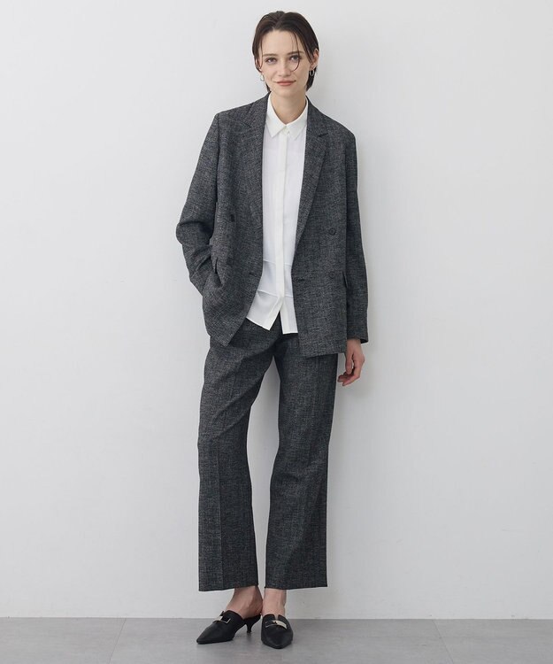 ICB ミックスブッチャー ダブルブレストジャケット ブラック×オフホワイト