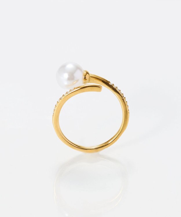 Phoebe 【金属アレルギー対応】ドローラップパールビジューリング　ゴールド ゴールド