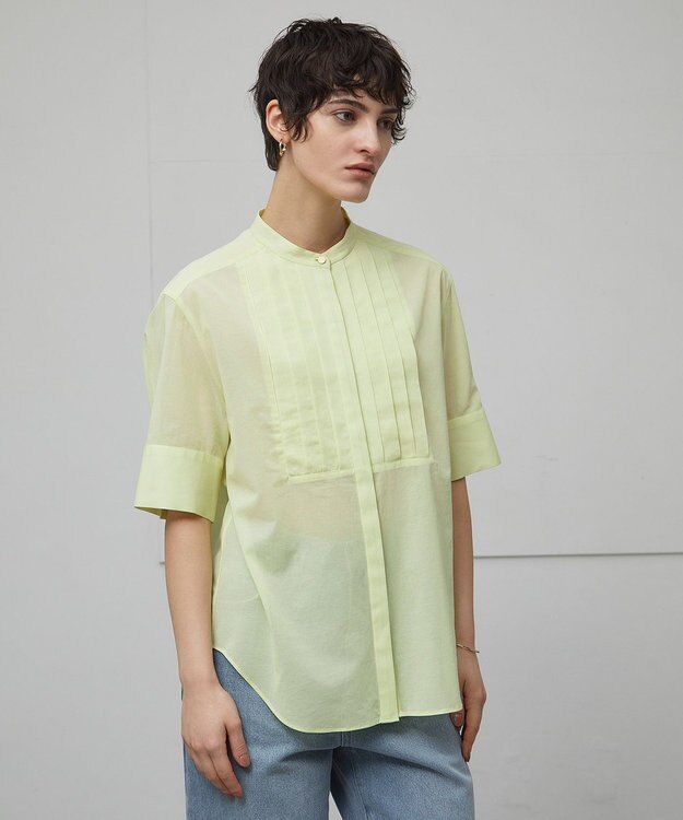 BEIGE， 【洗える】BAC / バンドカラーブラウス Lime