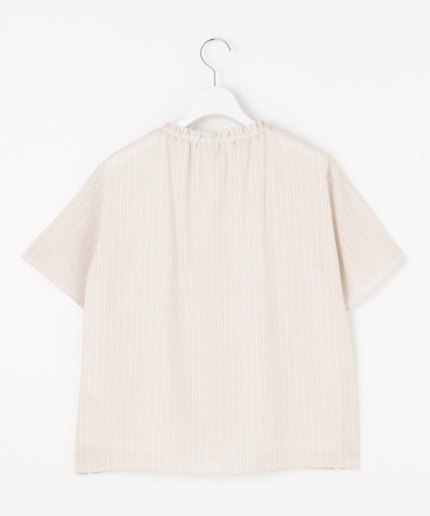 J.PRESS LADIES 【洗える】シアーストライプ＆チェック ブラウスライク カットソー グレージュストライプ系