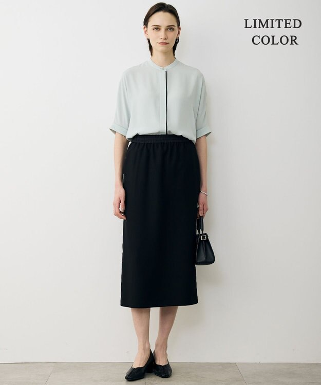 ICB L 【先行予約・WEB限定カラーあり】BackSatinAmunzen 5分袖バンドカラーブラウス アッシュブルー［WEB限定］