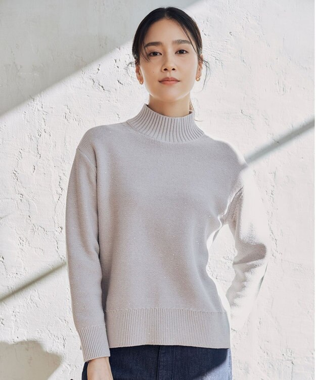 自由区 【洗える】スパングルミドルゲージ ニット ライトグレー系