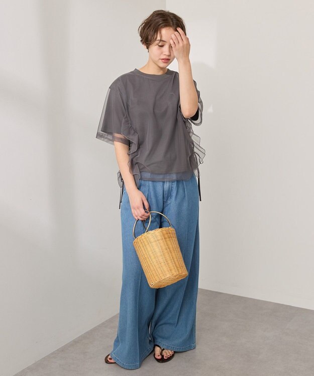 AMERICAN HOLIC チュールレイヤードドロストトップス Charcoal Gray