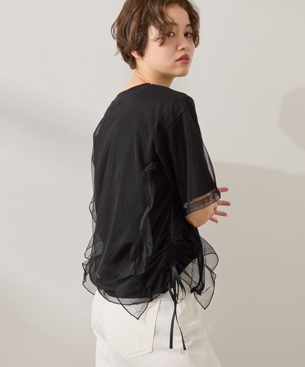 AMERICAN HOLIC チュールレイヤードドロストトップス Black