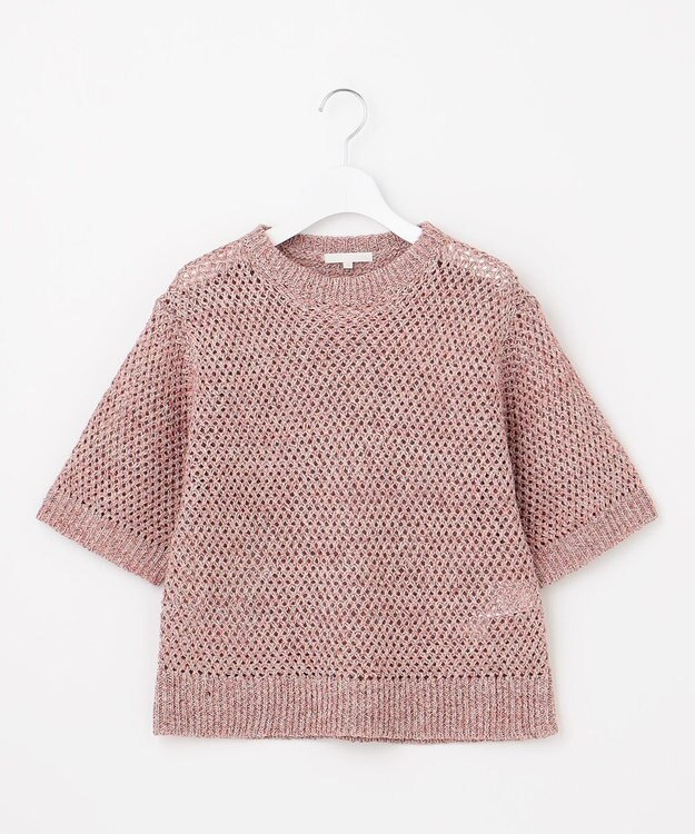 自由区 【洗える】カラーミックスメッシュリネン ニット レッド系