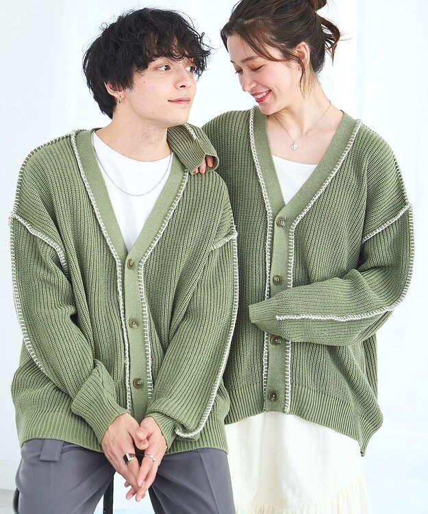 WEGO ハンドステッチカーディガン グリーン