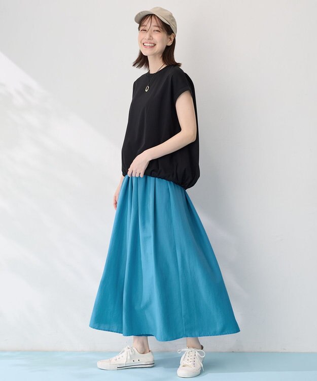 ANY L 【洗濯機可/UVケア】シルケットスムースドロストＴシャツ ブラック