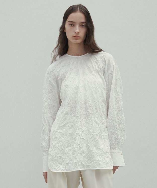 BEIGE， 【洗える・GISELe 4月号掲載】ASTILBE / コットンジャージークルーネックブラウス White