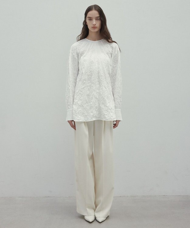 BEIGE， 【洗える・GISELe 4月号掲載】ASTILBE / コットンジャージークルーネックブラウス White