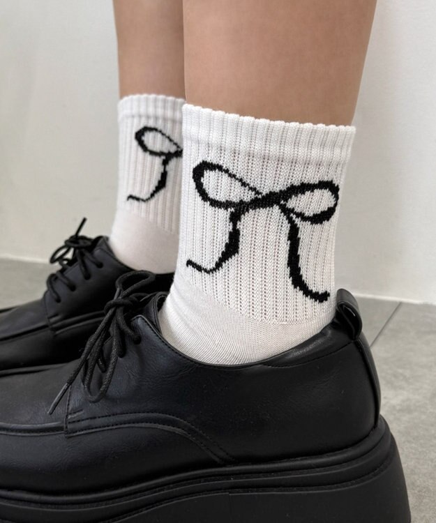 WEGO 底パイルデザインソックス（丈14㎝） ホワイト