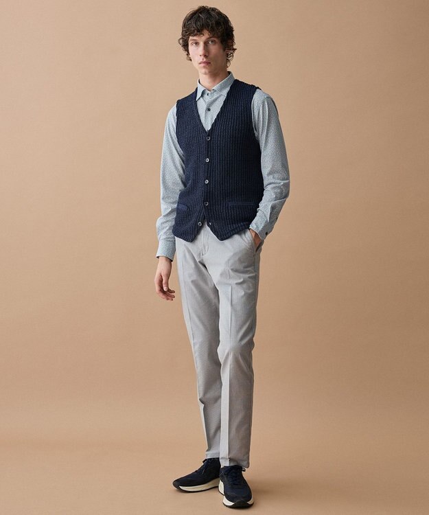 JOSEPH ABBOUD 【エコ素材和紙使用・日本素材】和紙杢メッシュクルーネック ニットジレ ネイビー系