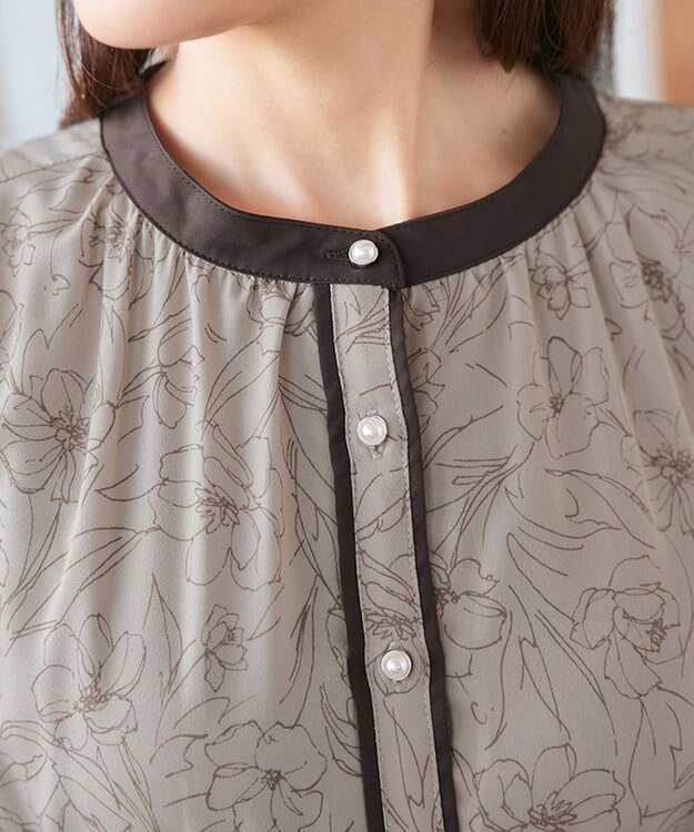 Tiaclasse L 【安田美沙子さん着用・新色/XSサイズ追加・洗える】フラワープリント配色ワンピース モカA