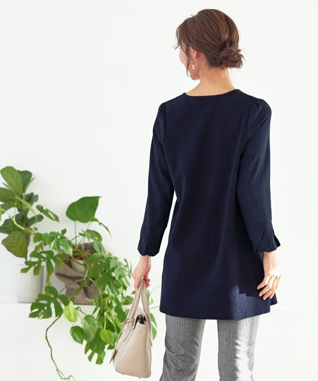 Tiaclasse 【洗える】タック袖コンビニットチュニック ネイビー