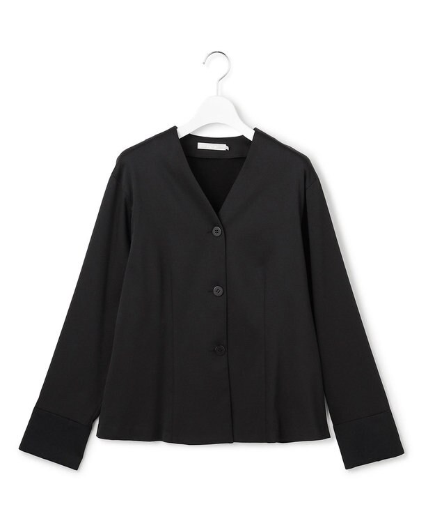 ICB 【裏起毛】 ウォームサテン カーディガンブラウス ブラック系