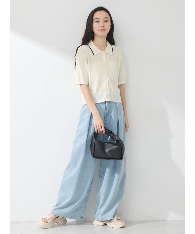 earth music&ecology ラインポロニットカーディガン Ivory