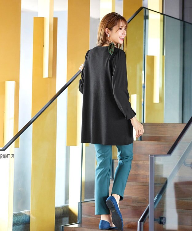 Tiaclasse 【洗える】タック袖コンビニットチュニック ブラック