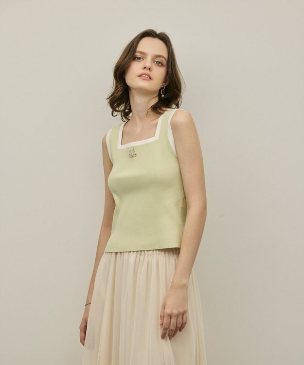 GRACE CONTINENTAL バイカラーリブニットノースリーブ ライトグリーン