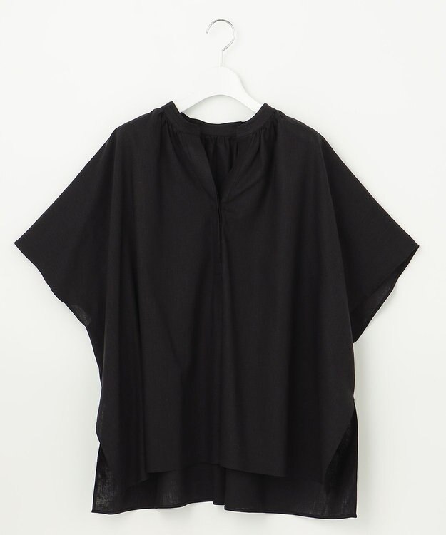 UNFILO 【洗える】リネンレーヨン　スキッパーシャツ ブラック