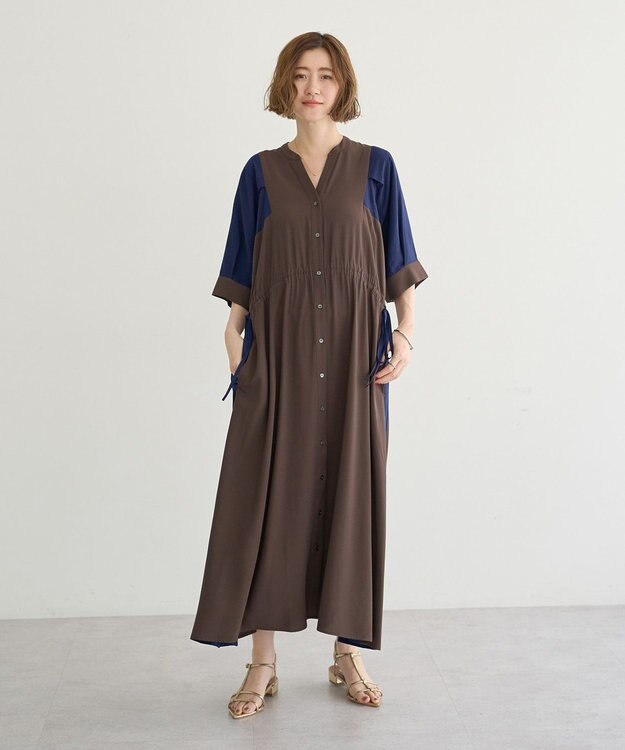 YECCA VECCA 配色デザインシャツワンピース Black