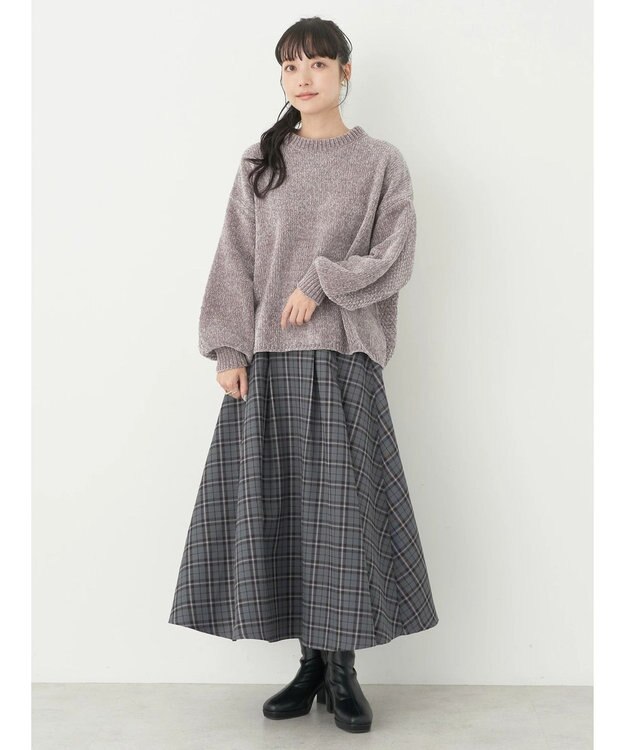 earth music&ecology チェックフレアスカート Check Gray