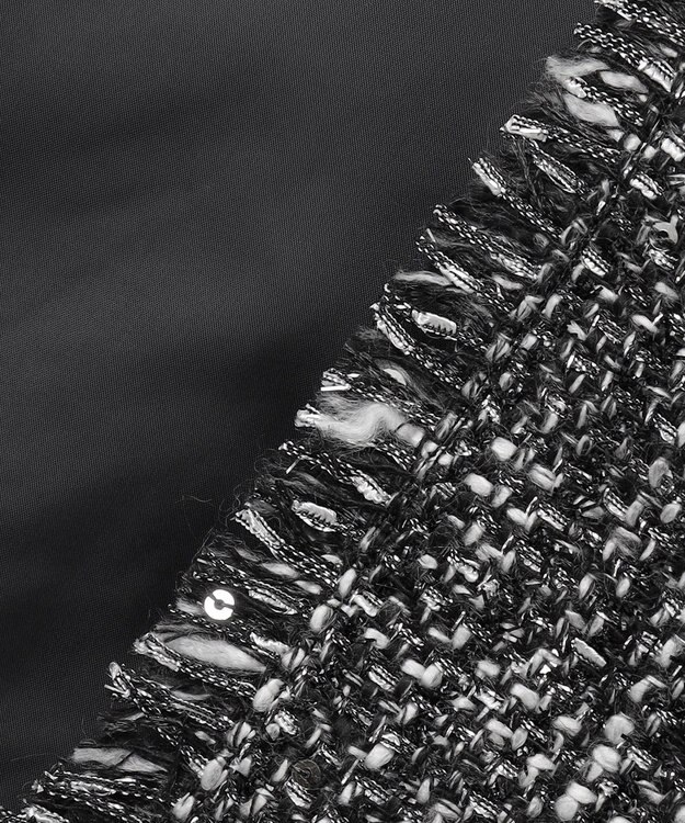 ICB L スパングルツイード ノーカラーコート ブラック×オフホワイト系