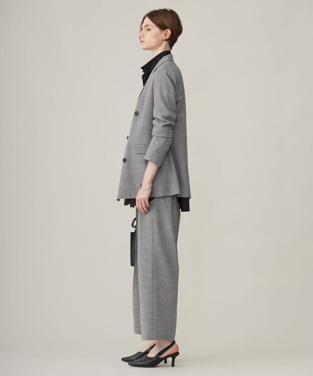 ICB 【洗える】ウール2WAYストレッチ ワイドストレートパンツ グレンチェック系