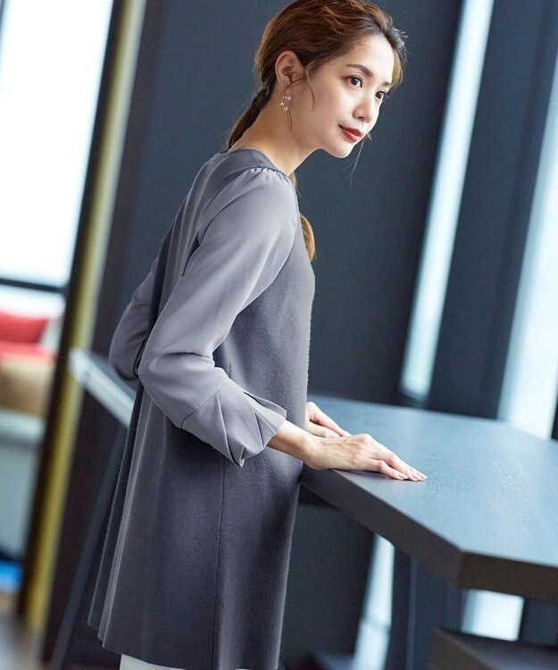 Tiaclasse 【洗える】タック袖コンビニットチュニック ブルー