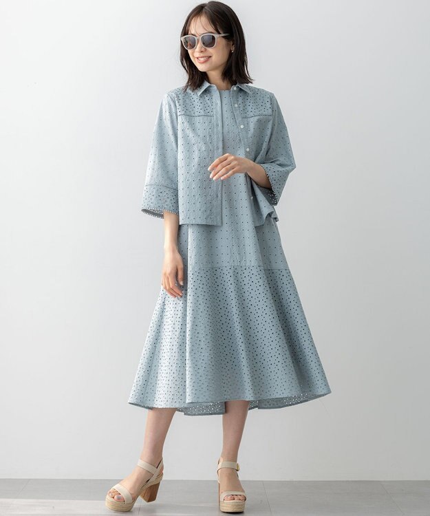 組曲 【WEB限定・新色追加】エンブロイダリーレースノースリーブ ワンピース スモーキーミント系