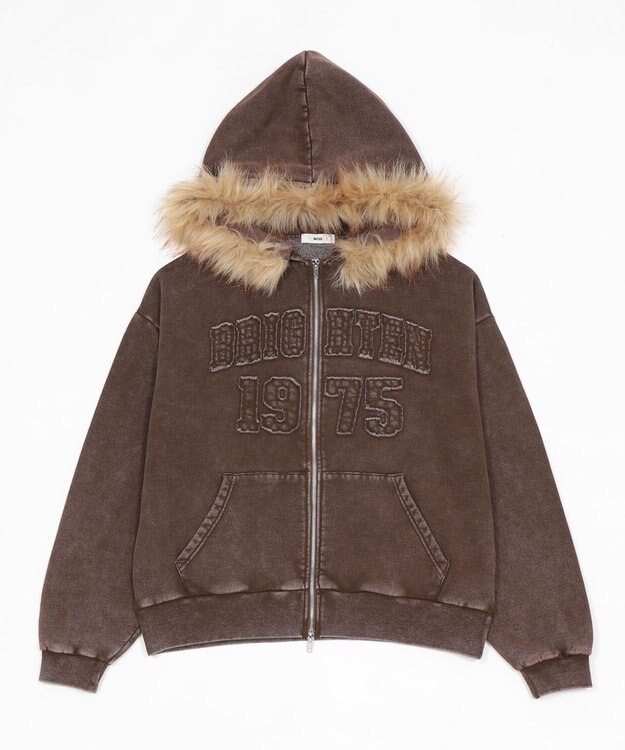WEGO 裏起毛ファーフードBIGZIPパーカー ブラウン