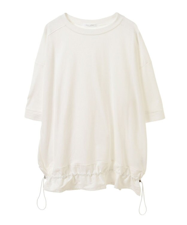 Green Parks 裾ドロスト５分袖ドッキングチュニック White