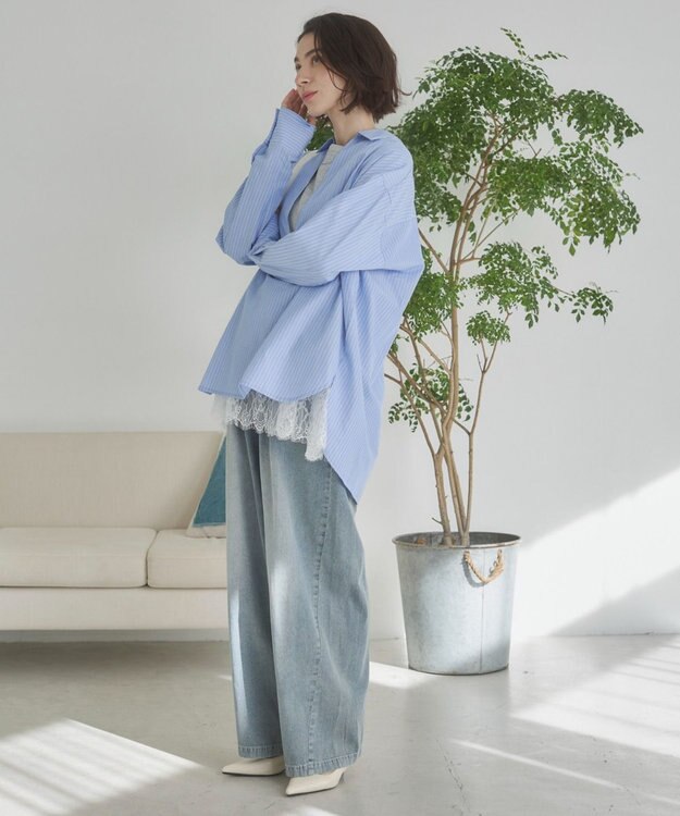 WEGO 【ANGIE VINTAGE】スキッパーシャツ ブルーストライプ