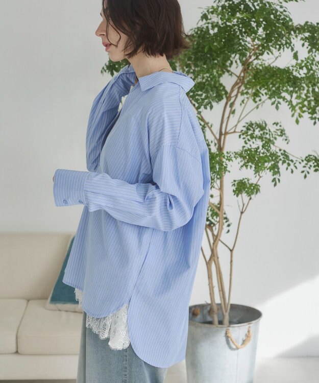 WEGO 【ANGIE VINTAGE】スキッパーシャツ ブルーストライプ
