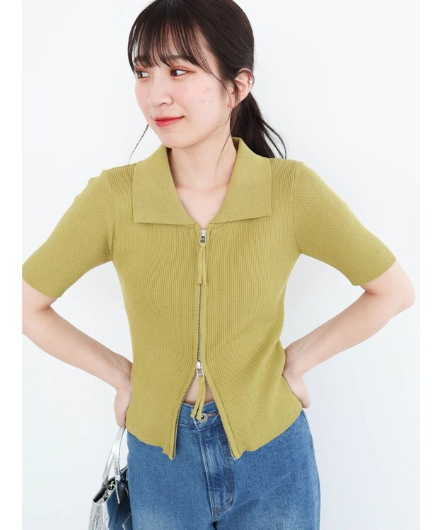 Green Parks ５分袖衿付きＺｉｐプルオーバー Green