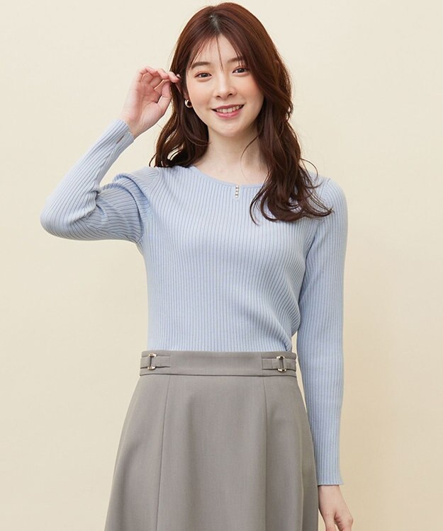 ANY SIS 【洗える】パール調ポイント ニット ライトブルー