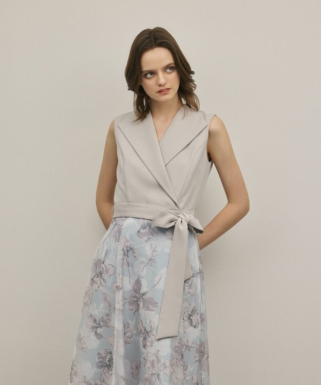 GRACE CONTINENTAL カシュクールフラワープリントワンピース グレー