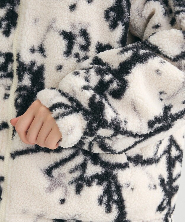 Green Parks リバーシブルプリント柄ボアブルゾン Ecru