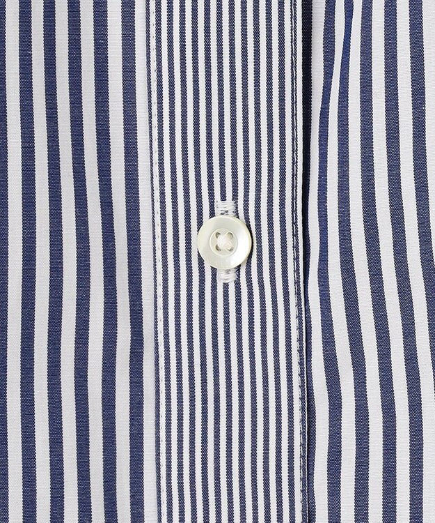 J.PRESS LADIES L 【洗える】 コンパクトコットン ストライプ バンドカラー ブラウス ネイビー系1