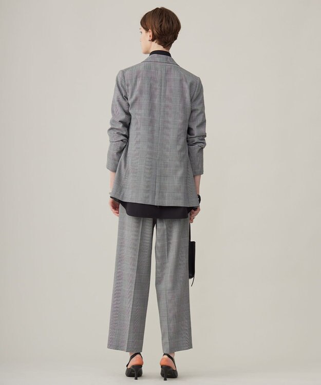 ICB 【洗える】ウール2WAYストレッチ ワイドストレートパンツ グレンチェック系