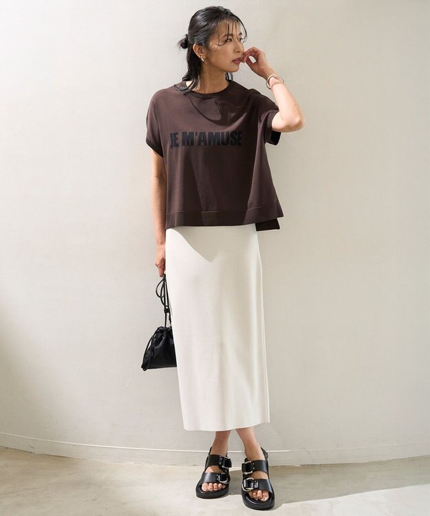 UNFILO スゴ機能美 ロゴフレンチスリーブ ニット ブラウン