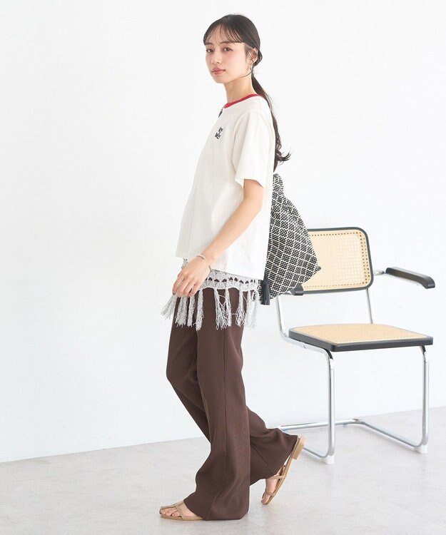 earth music&ecology セルフカットリブフレアパンツ Brown