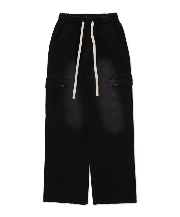 WEGO 【ウエストゴム】ドローコードウオッシュドカーゴデニム ブラック