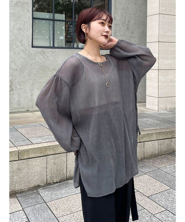 Green Parks 前後２Ｗａｙ　シフォンプリーツチュニック Charcoal Gray
