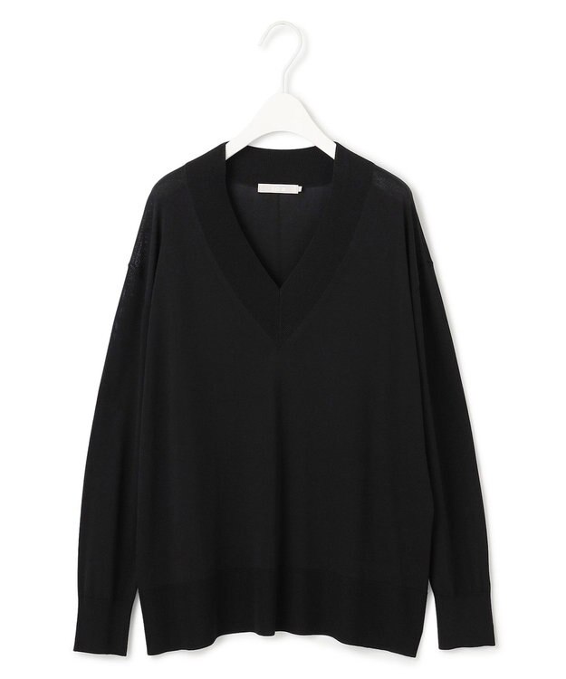 ICB L 【洗える】シルクヴィスコースハイゲージ Vネックニット ブラック系